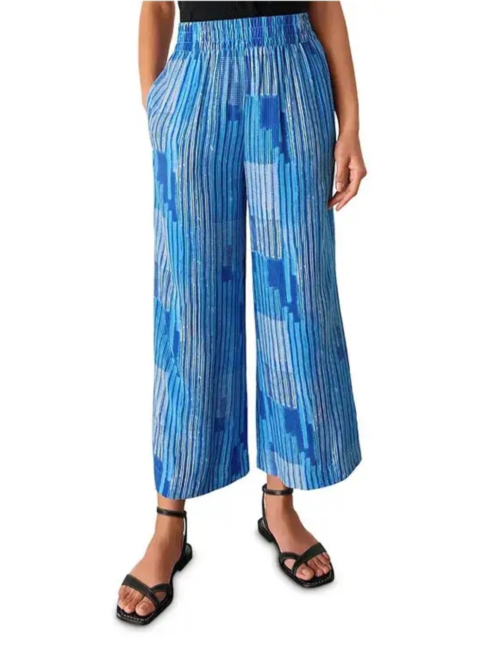 Whistles Blue Printed Wide Leg Pleated Pants Size 4 Cupro Blend
